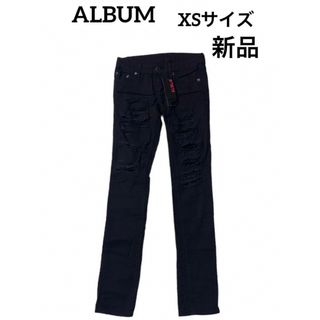 アルブム(ALBUM)のALBUM クラッシュデニム　ダメージ スキニーパンツ　黒　XSサイズ　新品(デニム/ジーンズ)