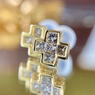 天然無処理 ダイヤモンド クロスピアス 計0.20ct K18(ピアス)