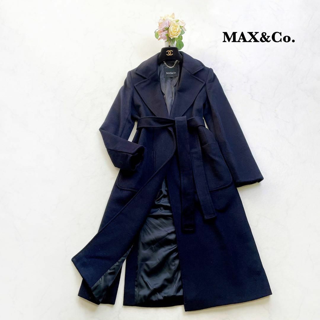 【MAX\u0026Co.】美品＊ベルテッドコート　ダブルブレスト　ウール　38