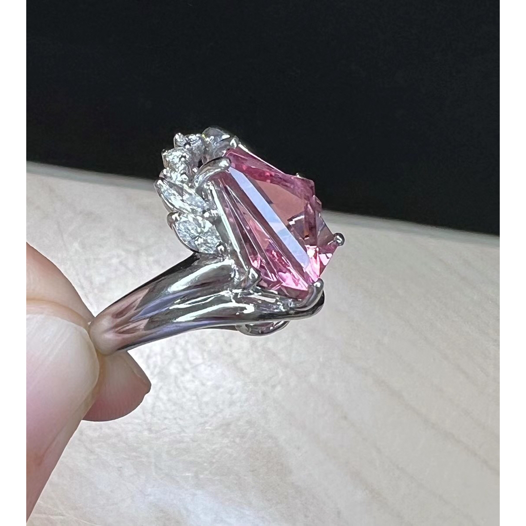 天然トルマリン ダイヤ リング6.94ct pt900 r