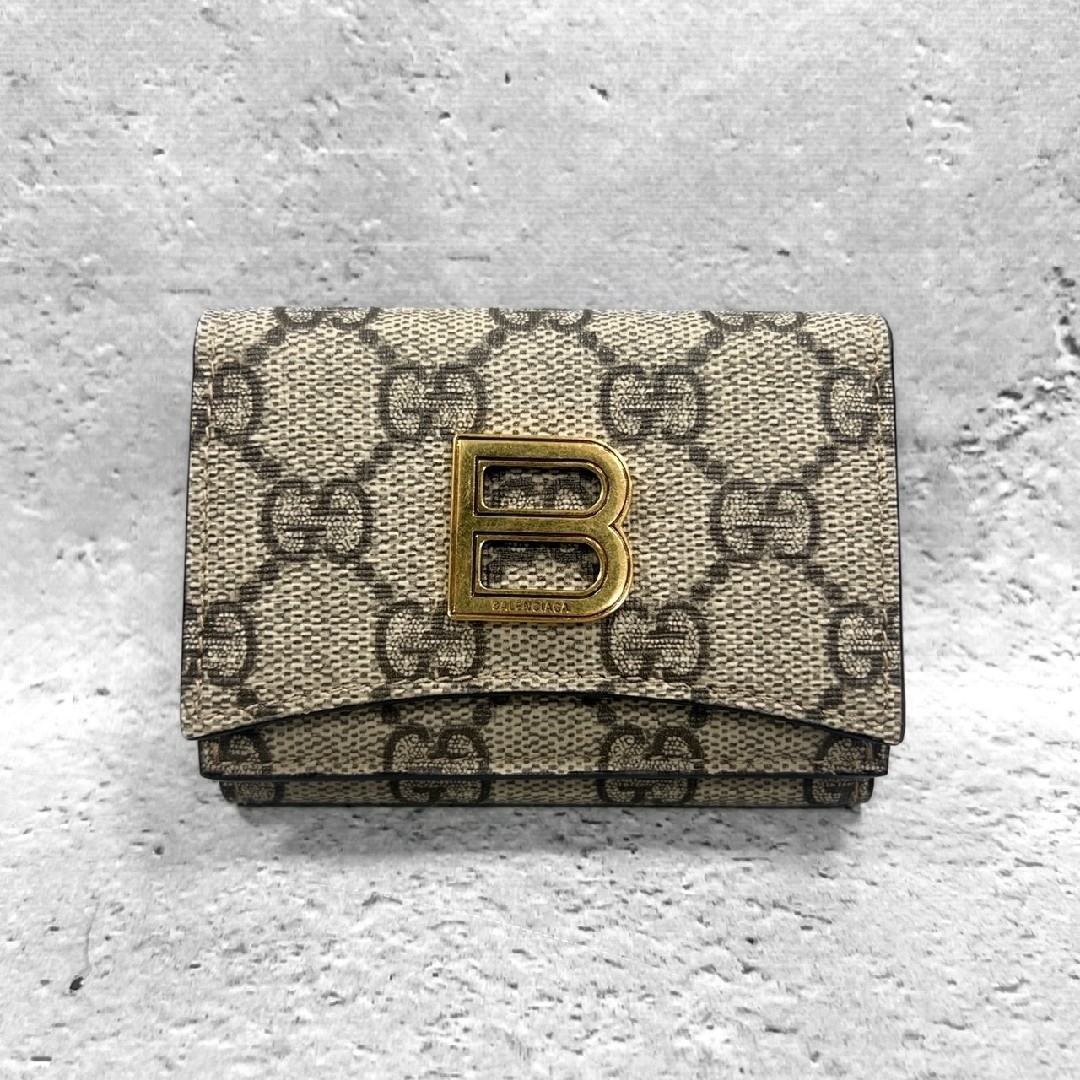 グッチ×バレンシアガ ハッカー 三つ折り財布 GGスプリームキャンバス ロゴ