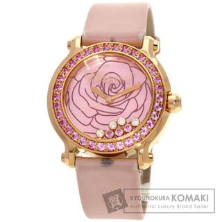 ショパール(Chopard)のChopard ハッピースポーツ ラヴィアンローズ ピンクサファイア 腕時計 K18PG 革 レディース(腕時計)