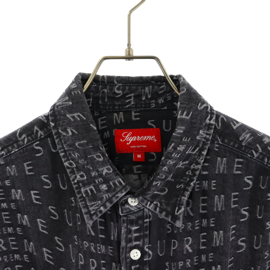 SUPREME シュプリーム 21SS Warp Jacquard Logos Denim Shirt ジャガードロゴ総柄 ワープ ロングスリーブデニムシャツ 長袖シャツ ブラック