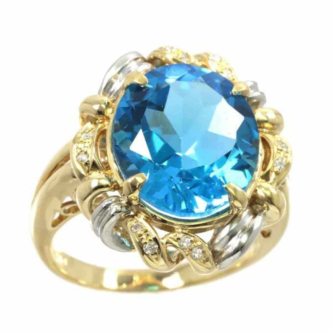 リング 13号 ブルートパーズ ダイヤ 0.08ct K18 YG Pt イエロー