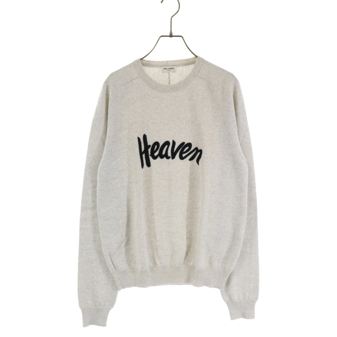 SAINT LAURENT PARIS サンローランパリ Heaven Embroidered Crew Knit フロントロゴ クルーネックニットセーター グレー 504947