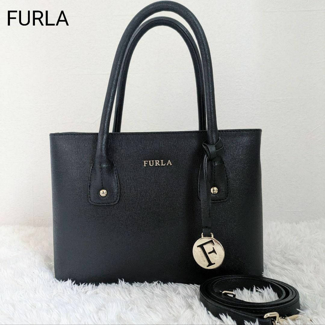 ✨極美品✨FURLA リンダ キャリーオール 2way ショルダーバック 黒-