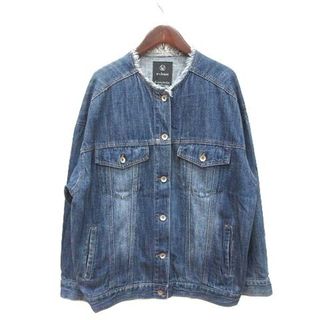 ダブルクローゼット(w closet)のダブルクローゼット デニムジャケット Gジャン ノーカラー フリンジ 青 ■MO(Gジャン/デニムジャケット)