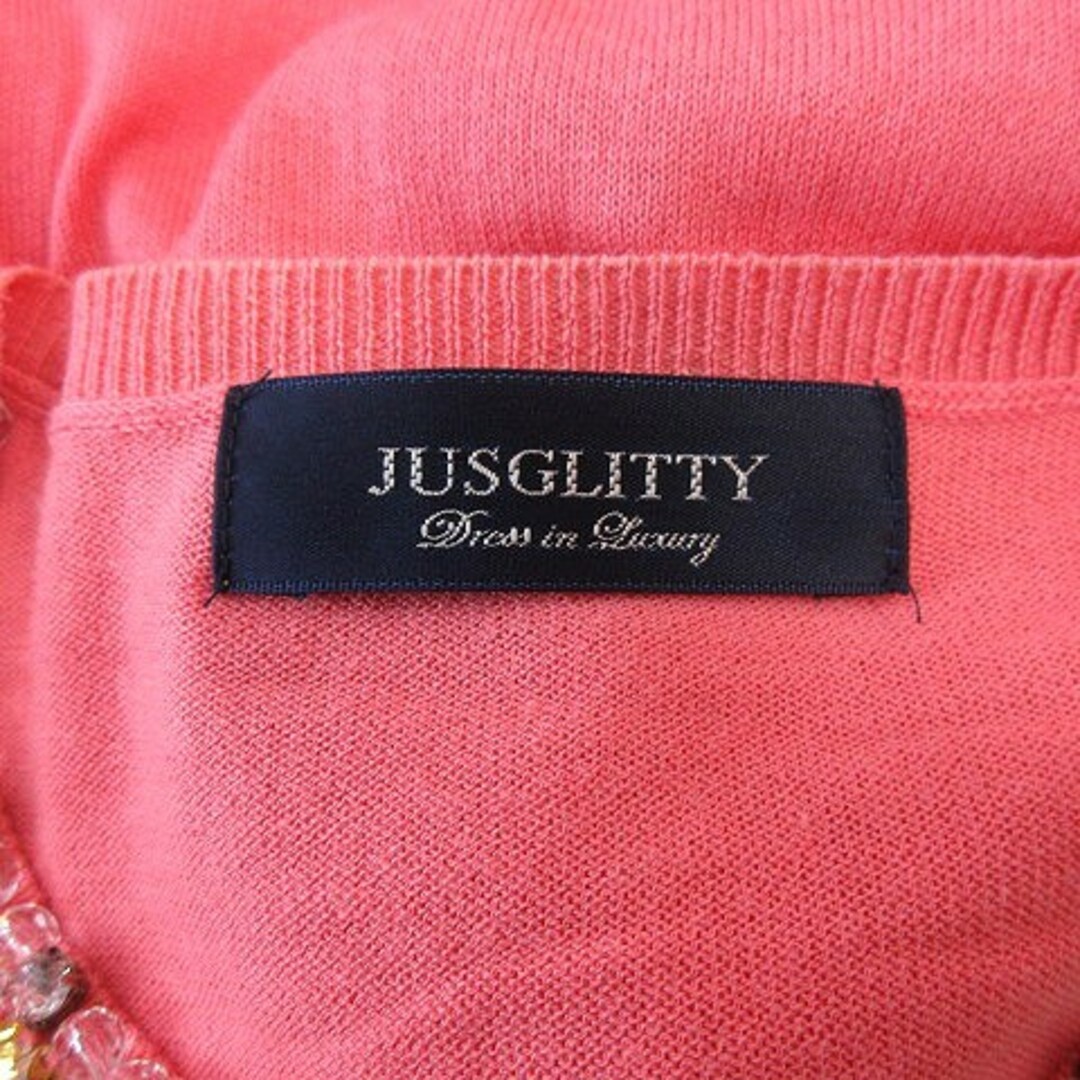 JUSGLITTY(ジャスグリッティー)のジャスグリッティー ニットカーディガン ビーズ 九分袖 2 ピンク ■MO レディースのトップス(カーディガン)の商品写真