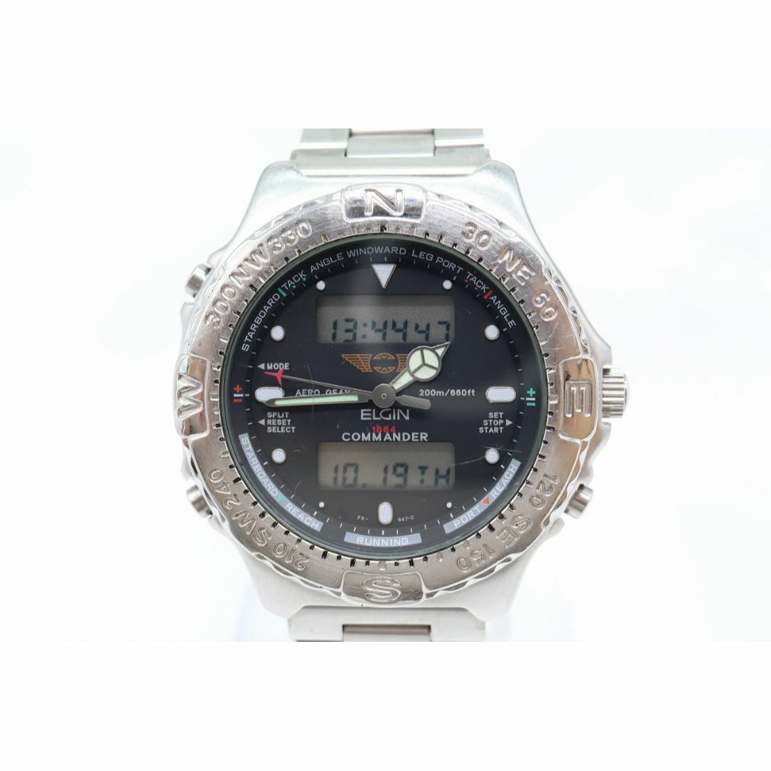 【W91-9】レア 動作品 電池交換済 エルジン デジアナ 回転ベゼル 腕時計