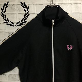 フレッドペリー(FRED PERRY)の90s⭐️Fred PerryトラックジャケットM 刺繍 vintage黒ピンク(ジャージ)