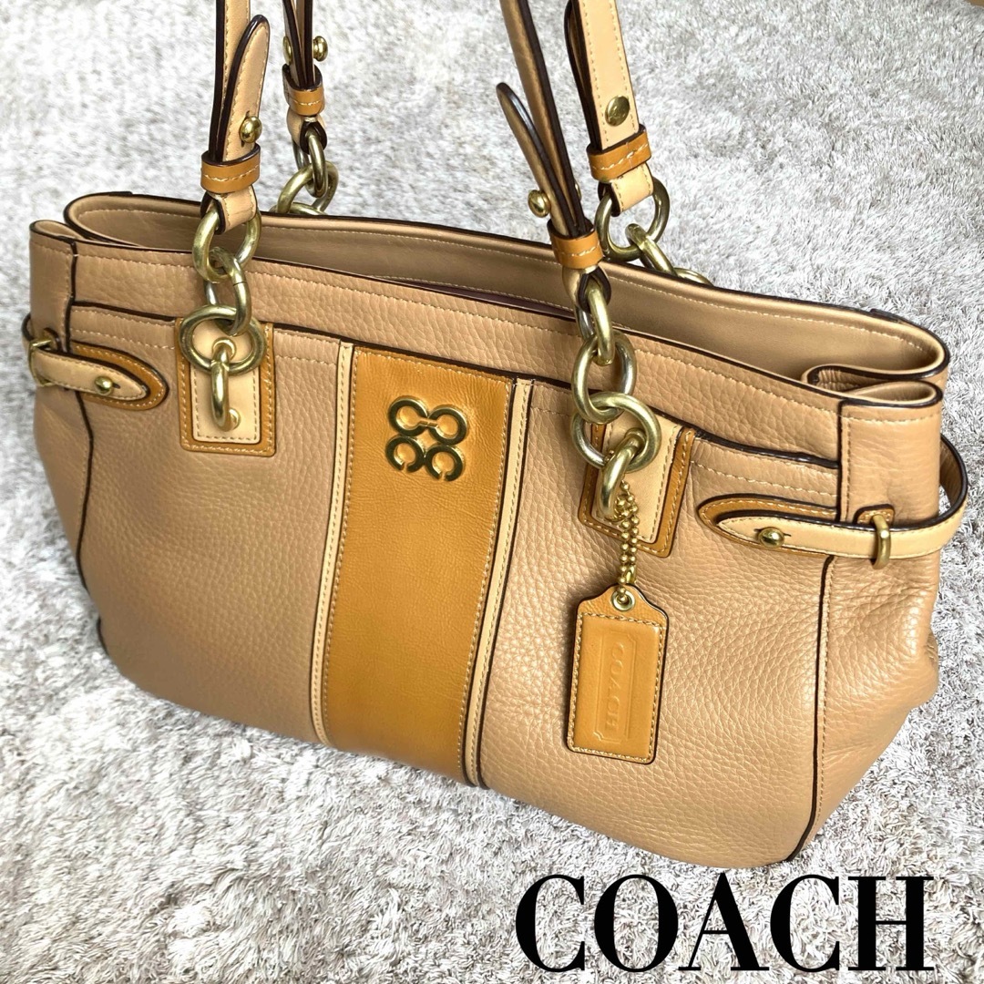 COACH コーチ ジュリアオプアート ショルダーバッグ レザー サンドブラウン