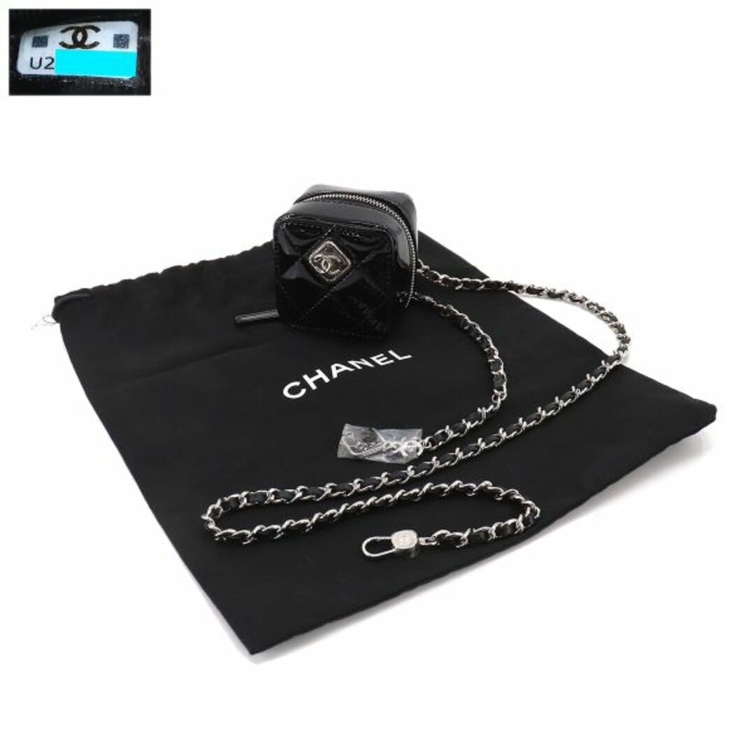 未使用 展示品 シャネル CHANEL マトラッセ ウエスト ポーチ バッグ エナメル レザー ブラック シルバー 金具 VLP 90187835