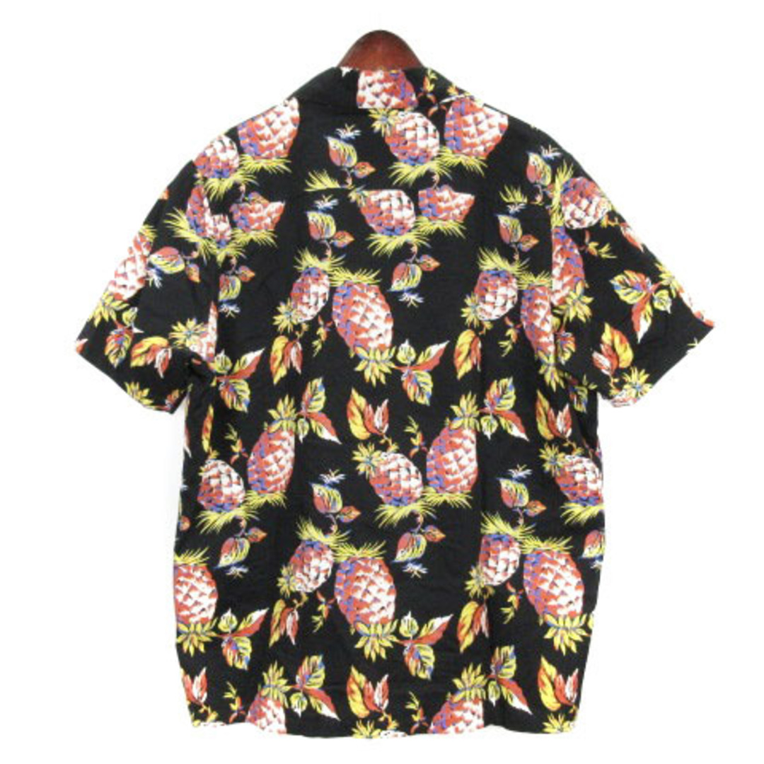 シーグリーン オープンカラー アロハシャツ 半袖 パイナップル柄 総柄 ブラック メンズのトップス(シャツ)の商品写真
