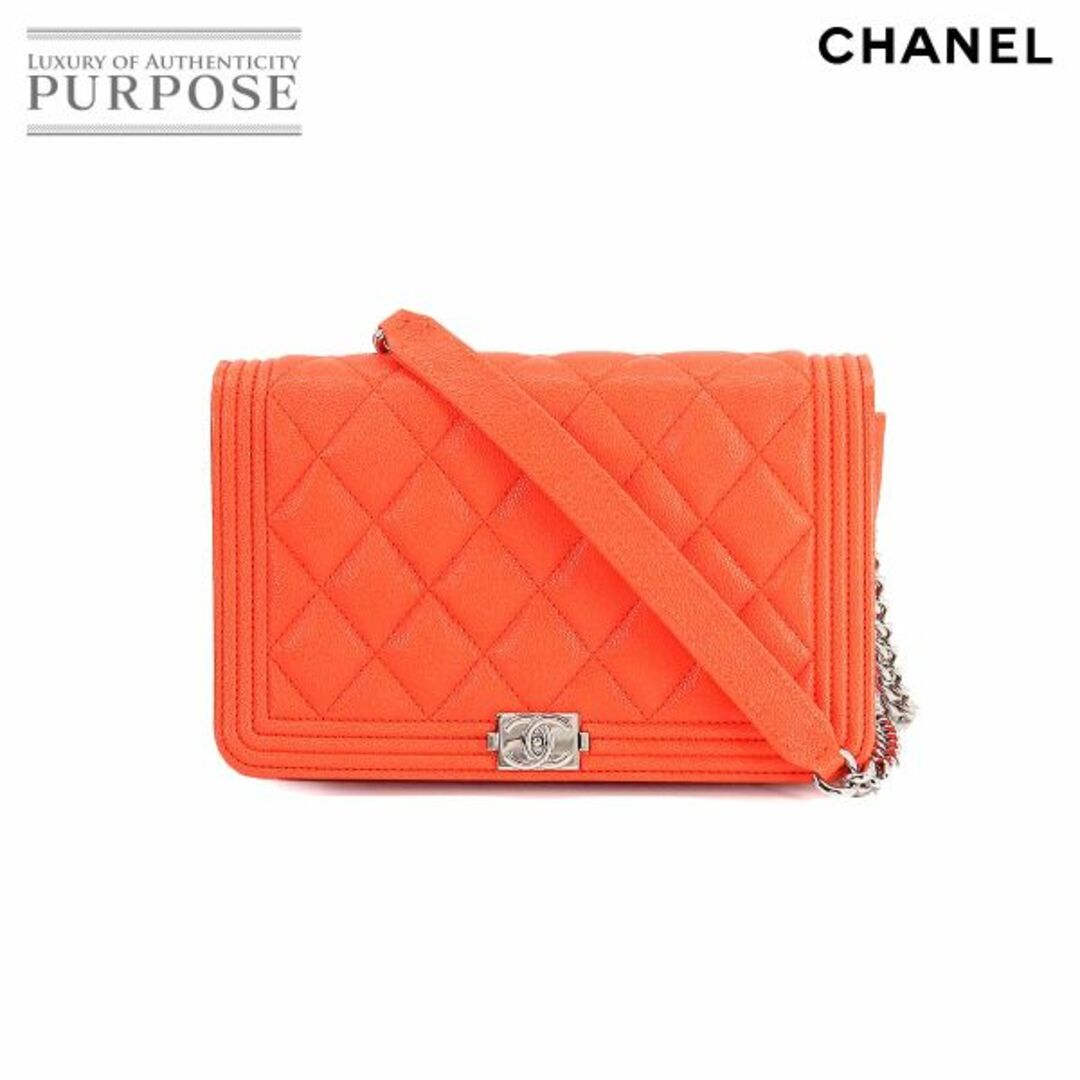 未使用 展示品 シャネル CHANEL ボーイシャネル チェーン ウォレット 長財布 キャビアスキン レザー オレンジ AP1117 VLP 90197586