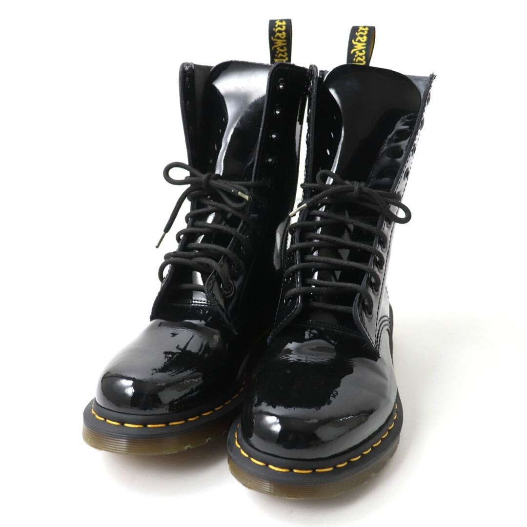 美品☆Dr.Martens ドクターマーチン 1490 10ホール サイドZIP レースアップ エナメルレザー ブーツ ブラック 黒 UK7 レディース