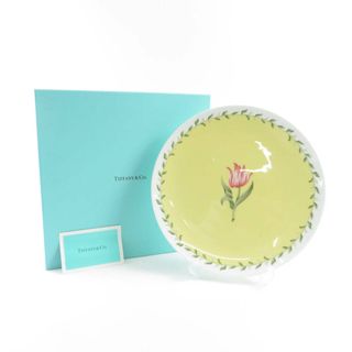 ティファニー(Tiffany & Co.)の美品 TIFFANY＆Co. ティファニー ピンクチューリップ 中皿 1枚 24cmプレート イエロー 花柄 ディナー SU4200P (食器)