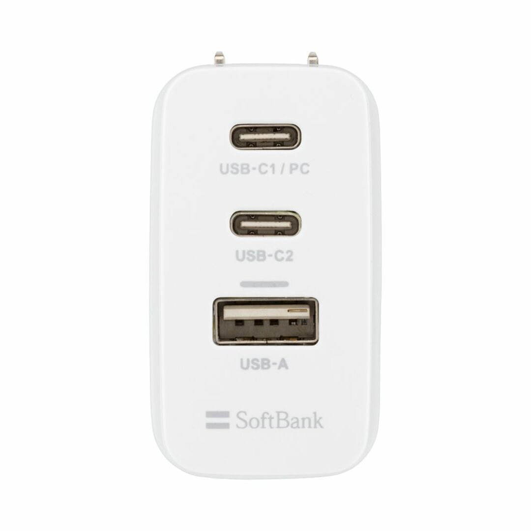 Softbank(ソフトバンク)のType-C 2ポート Type-A 1ポート搭載 急速充電対応ACアダプタ スマホ/家電/カメラのスマートフォン/携帯電話(バッテリー/充電器)の商品写真