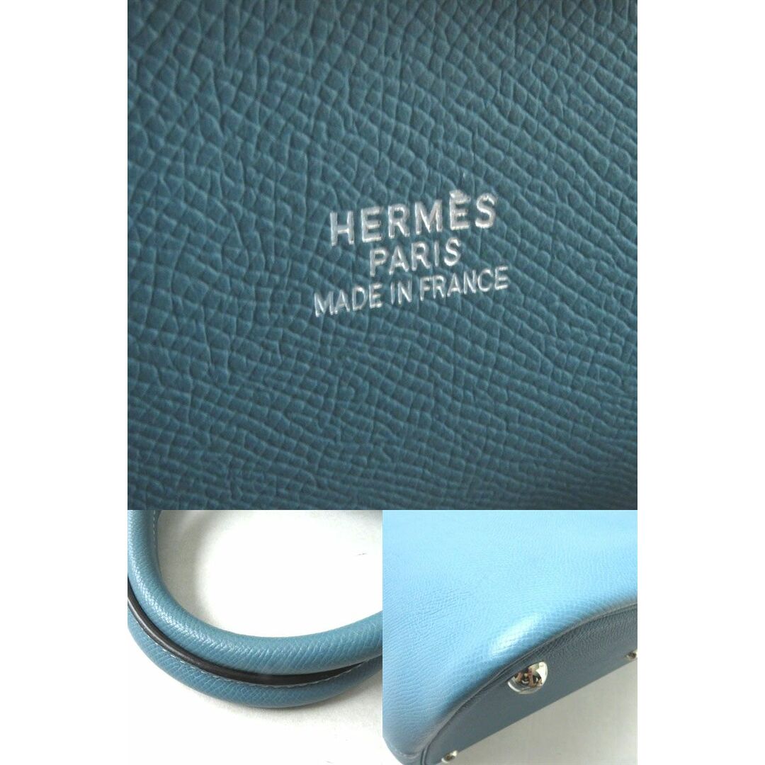 極美品◎仏製 HERMES エルメス レディース ボリード45 □L刻印 大きめハンドバッグ ヴォーエプソン ブルージーン （ライトブルー） SV金具