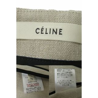 極美品◎正規品 仏製 CELINE セリーヌ 22D903230 レディース ラムレザー切替 リネン100％ ラップスカート ダークブラウン×ベージュ 3857cmヒップ