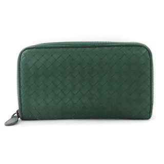 ボッテガヴェネタ(Bottega Veneta)のボッテガヴェネタ イントレチャート ラウンドファスナー 長財布 レザー 緑(長財布)