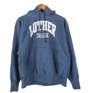 チャンピオン(Champion)のChampion チャンピオン LUTHER COLLEGE フーディー パーカー 刺繡 アメカジ  カレッジ ネイビー (メンズ XL) 中古 古着 O7285(パーカー)