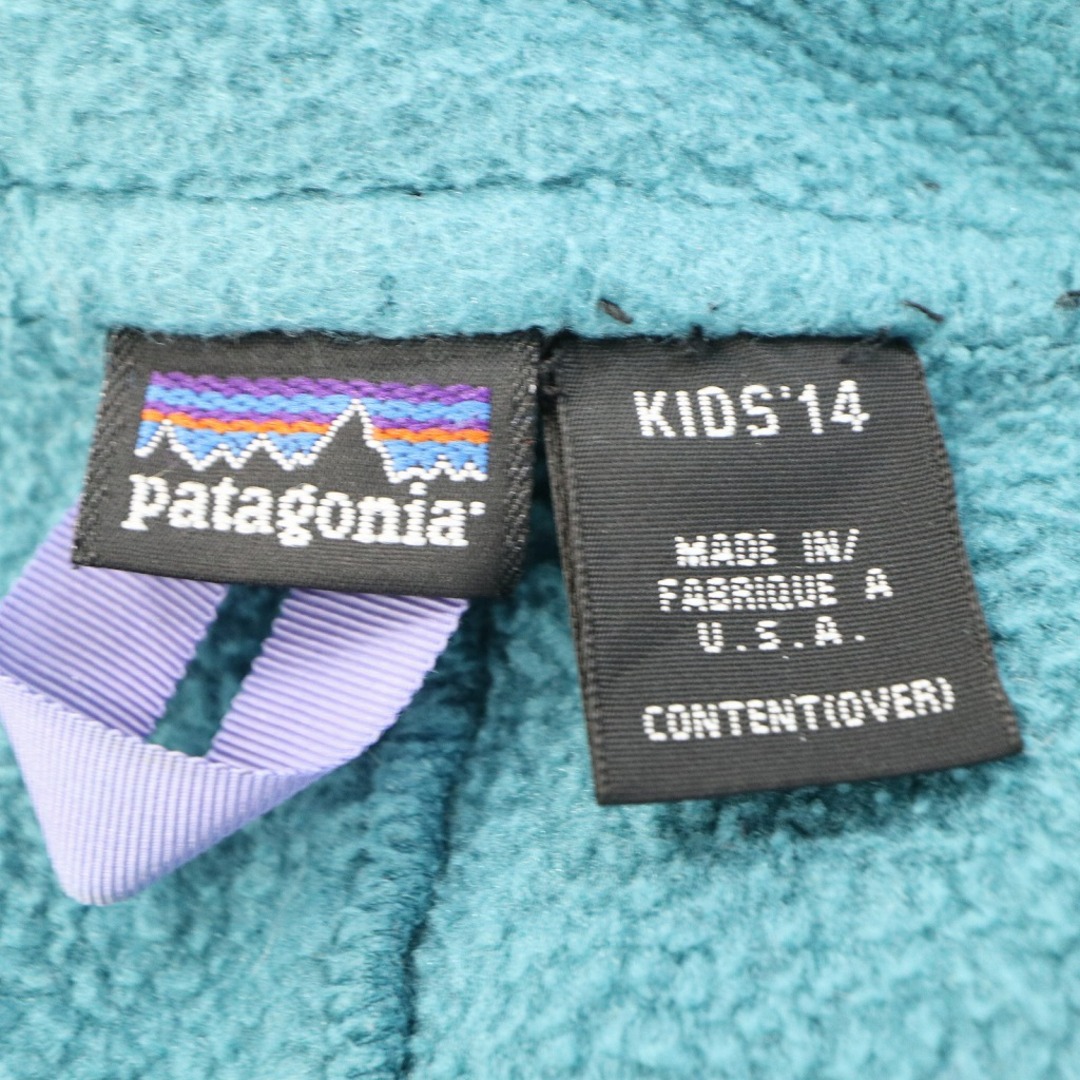 90年代 USA製 patagonia パタゴニア ベスト フリースジャケット アウトドア キャンプ 防寒 グリーン (キッズ 14)   O7268