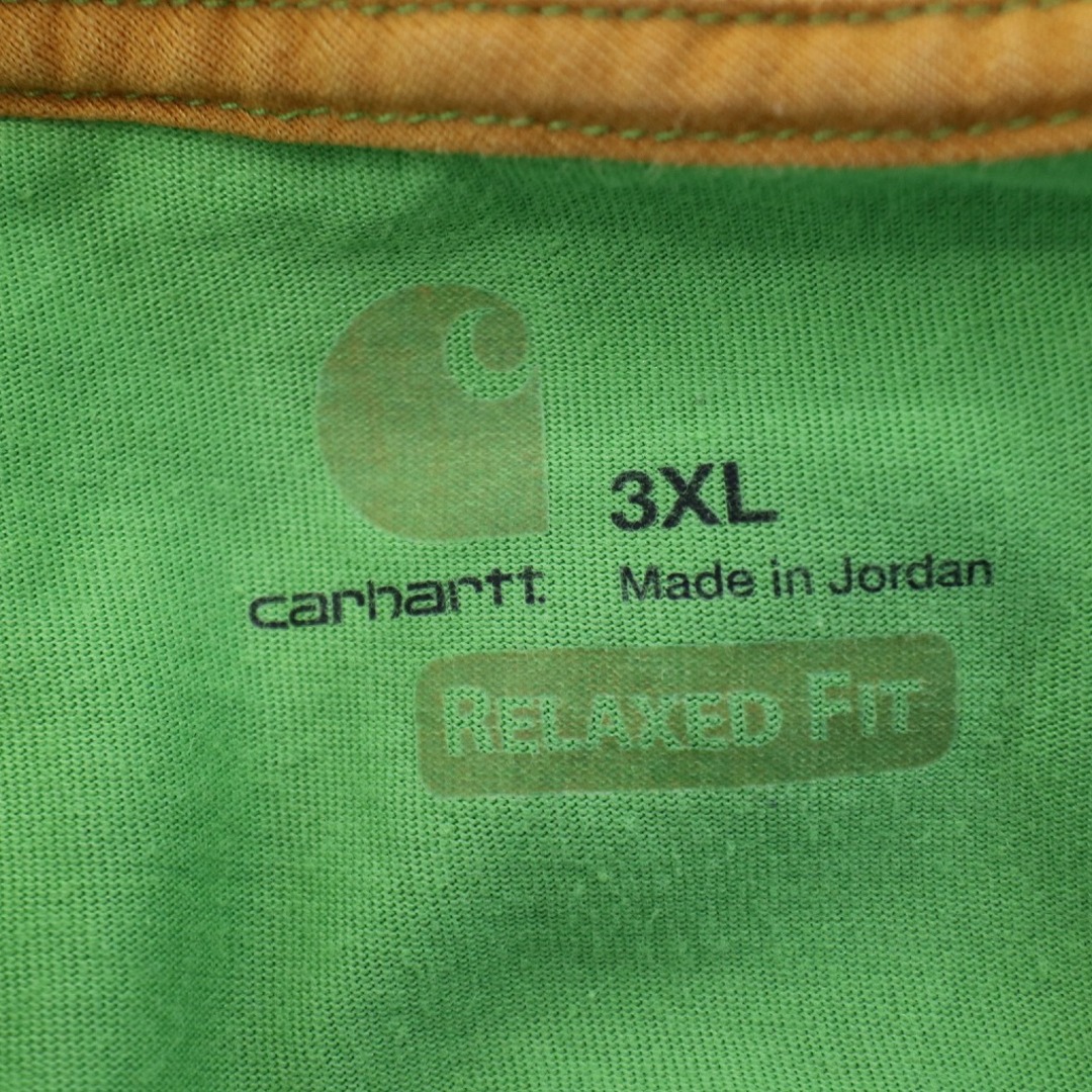 carhartt(カーハート)のCarhartt カーハート ロゴ半袖Ｔシャツ 大きいサイズ  ワーク ラグランスリーブ 丸首 ライトグリーン (メンズ 3XL) 中古 古着 O7290 メンズのトップス(Tシャツ/カットソー(半袖/袖なし))の商品写真