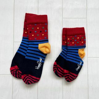 ハッピーソックス(Happy Socks)の未使用★ Happy Socks ドット柄×ボーダー柄靴下 兄弟姉妹2枚セット (靴下/タイツ)