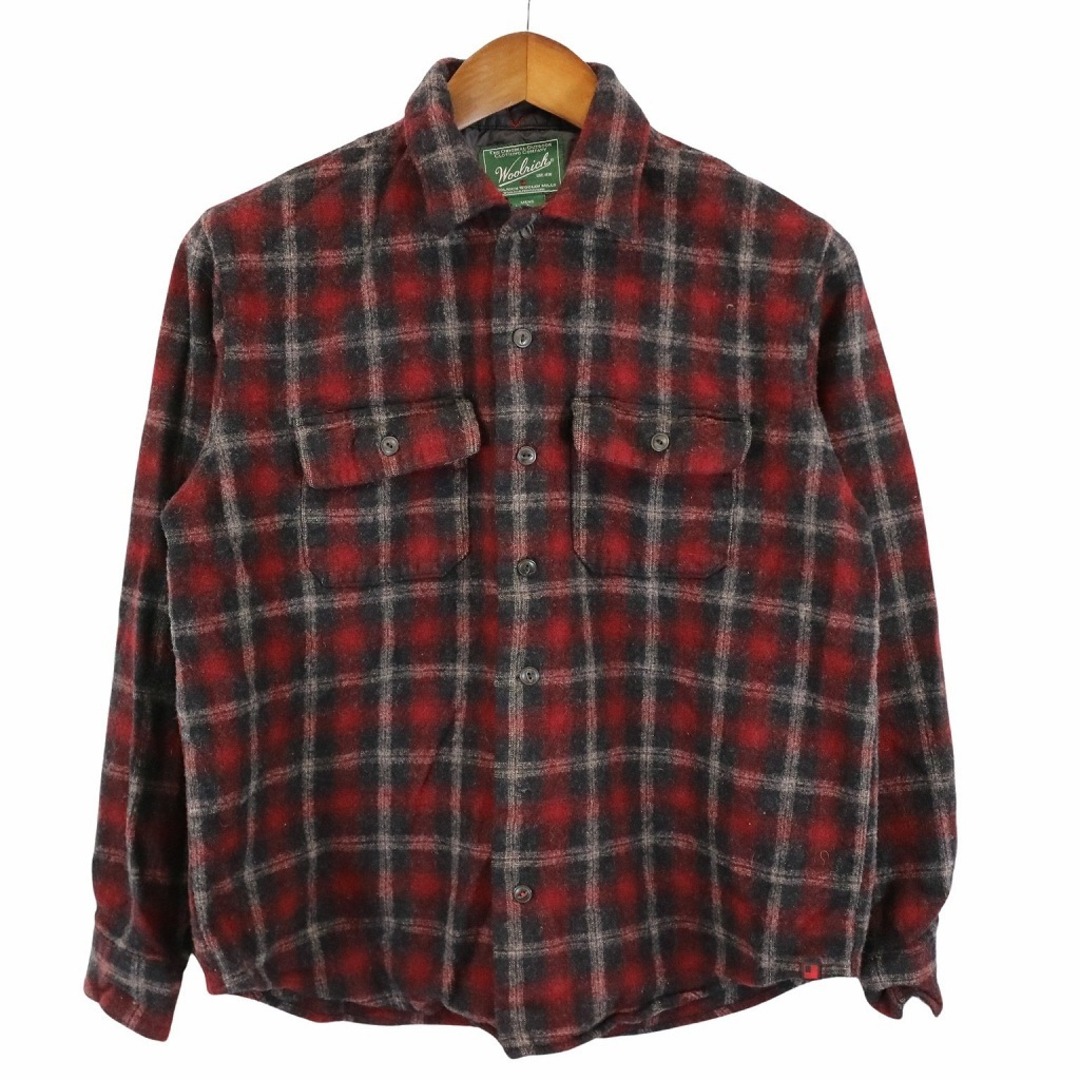 WOOLRICH(ウールリッチ)のWOOLRICH ウールリッチ ウール長袖シャツ アウトドア フラップポケット 猫目ボタン チェック レッド (メンズ L) 中古 古着 O7337 メンズのトップス(シャツ)の商品写真