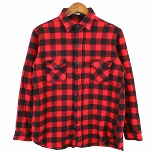 ウールリッチ(WOOLRICH)の80s~ WOOLRICH ウールリッチ ウール長袖シャツ アウトドア フラップポケット チェック レッド (メンズ L) 中古 古着 O7337(シャツ)