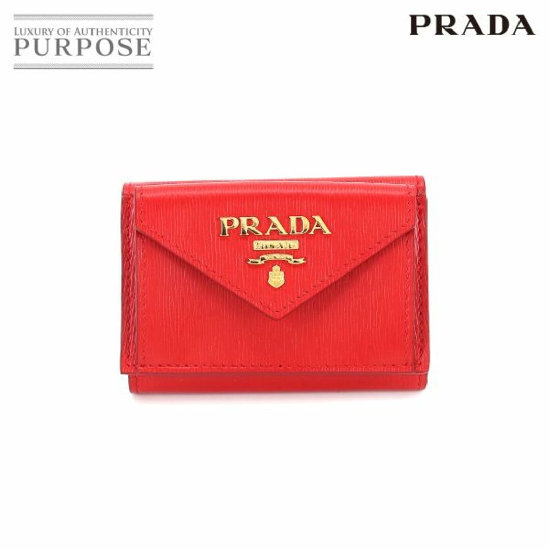 未使用 展示品 プラダ PRADA 三つ折り 財布 レザー レッド 1MH021 ゴールド 金具 VLP 90209267