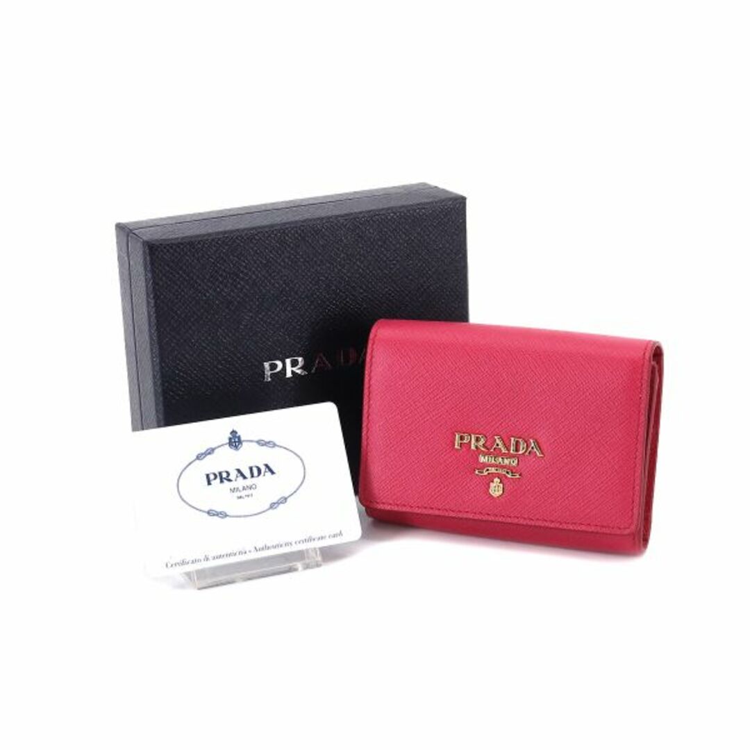 未使用 展示品 プラダ PRADA サフィアーノ カードケース 二つ折り 小銭入れ レザー ピンク 1MH026 ゴールド 金具 VLP  90209269