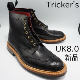 トリッカーズ(Trickers)の【訳あり】トリッカーズ カントリーブーツ ブラックボックスカーフ　【内張りレザー：レッド　アイレット：ゴールド】  ダイナイトソール（ナチュラル仕上げ）　Tricker's M2508 MALTON （BLACK BOX CALF) UK規格◆MADE IN ENGLAND◆ UK8.0( 26.5cm )(ブーツ)