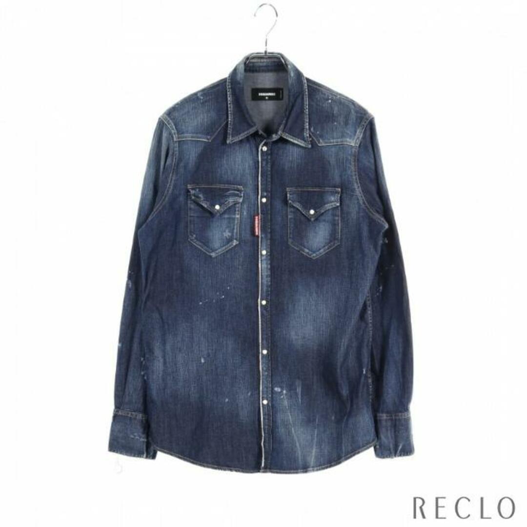 DSQUARED2(ディースクエアード)のClassic Western Denim Shirt デニムシャツ コットン インディゴブルー ダメージ加工 ウォッシュ加工 メンズのトップス(シャツ)の商品写真