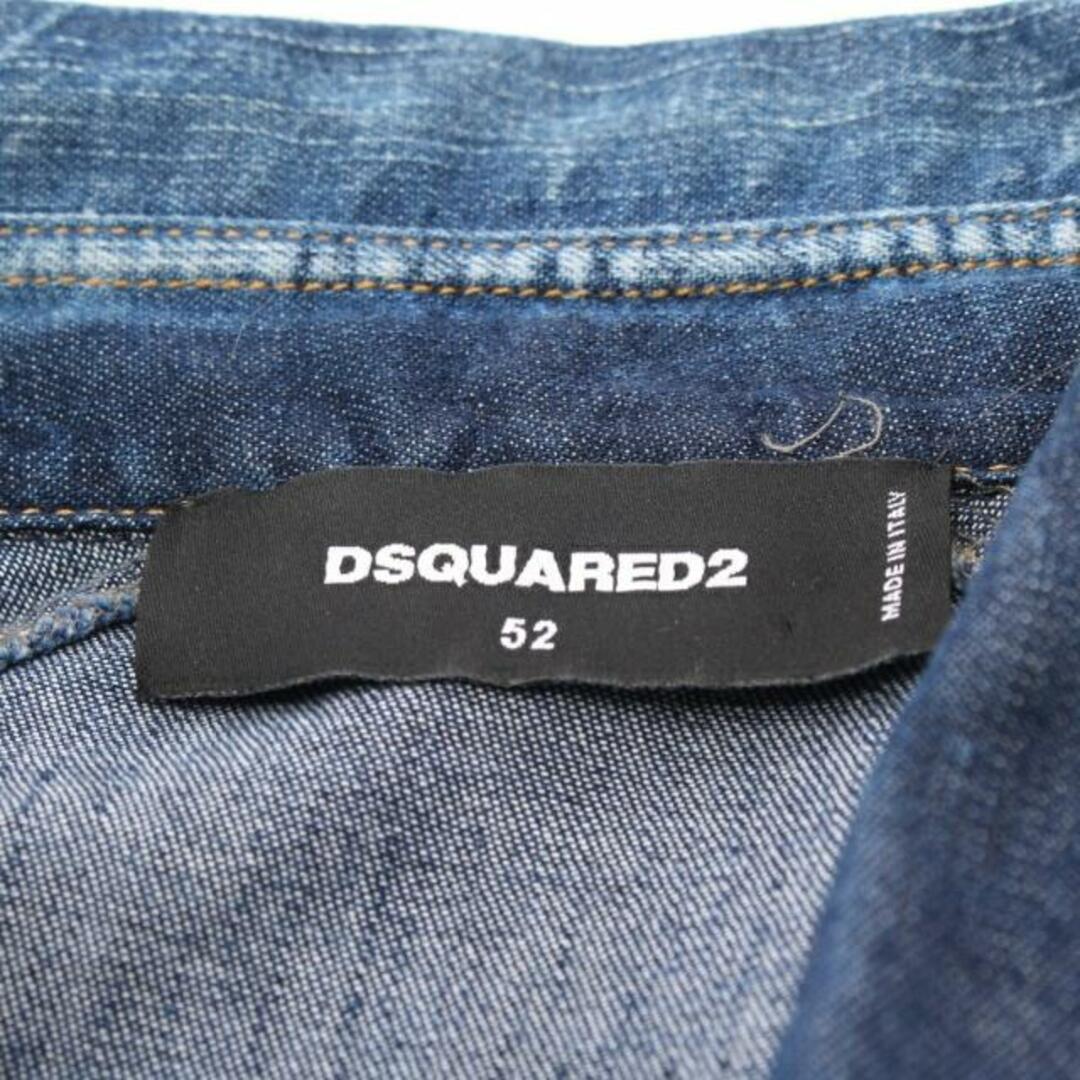 DSQUARED2(ディースクエアード)の デニムシャツ ロゴテープ コットン インディゴブルー レッド ダメージ加工 メンズのトップス(シャツ)の商品写真