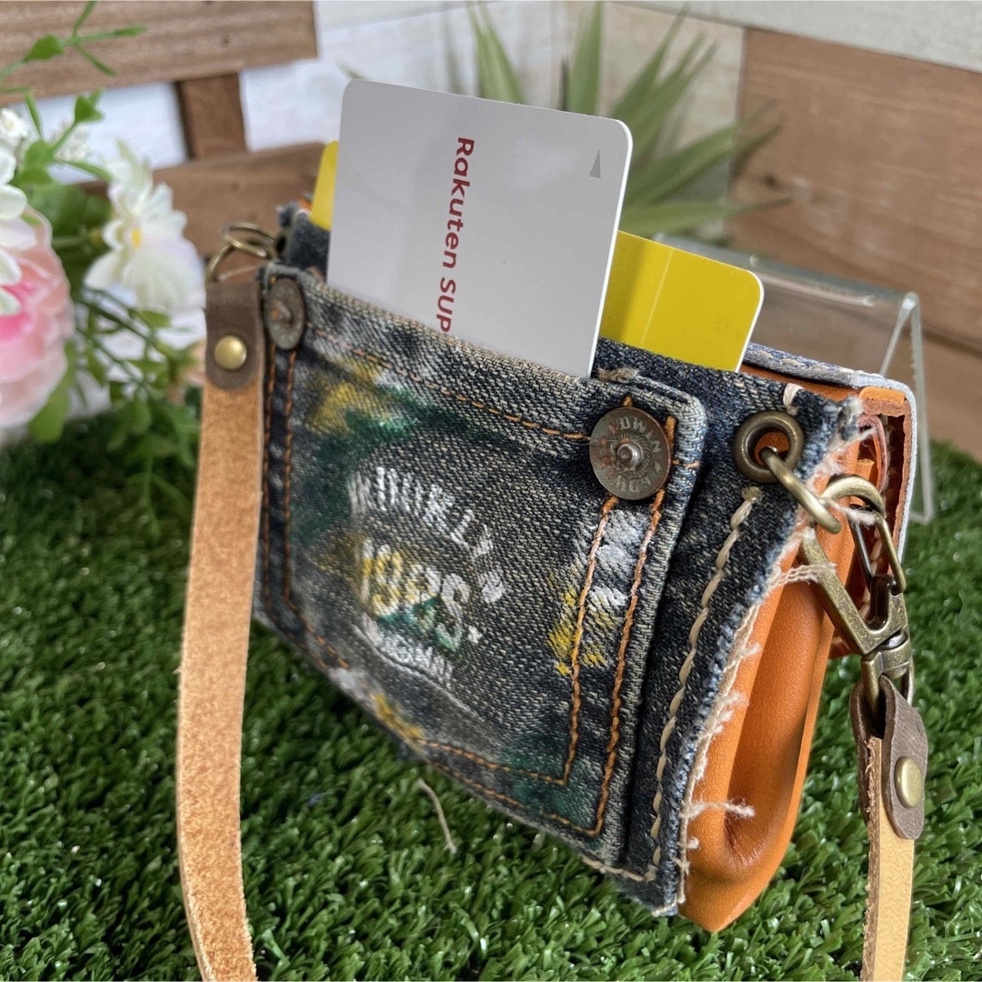 ハンドメイド アコーディオン小物入れ(英字ブルー系✖️デニム風レザー) ハンドメイド アコーディオン小物入れ(英字ブルー系✖️デニム風レザー)