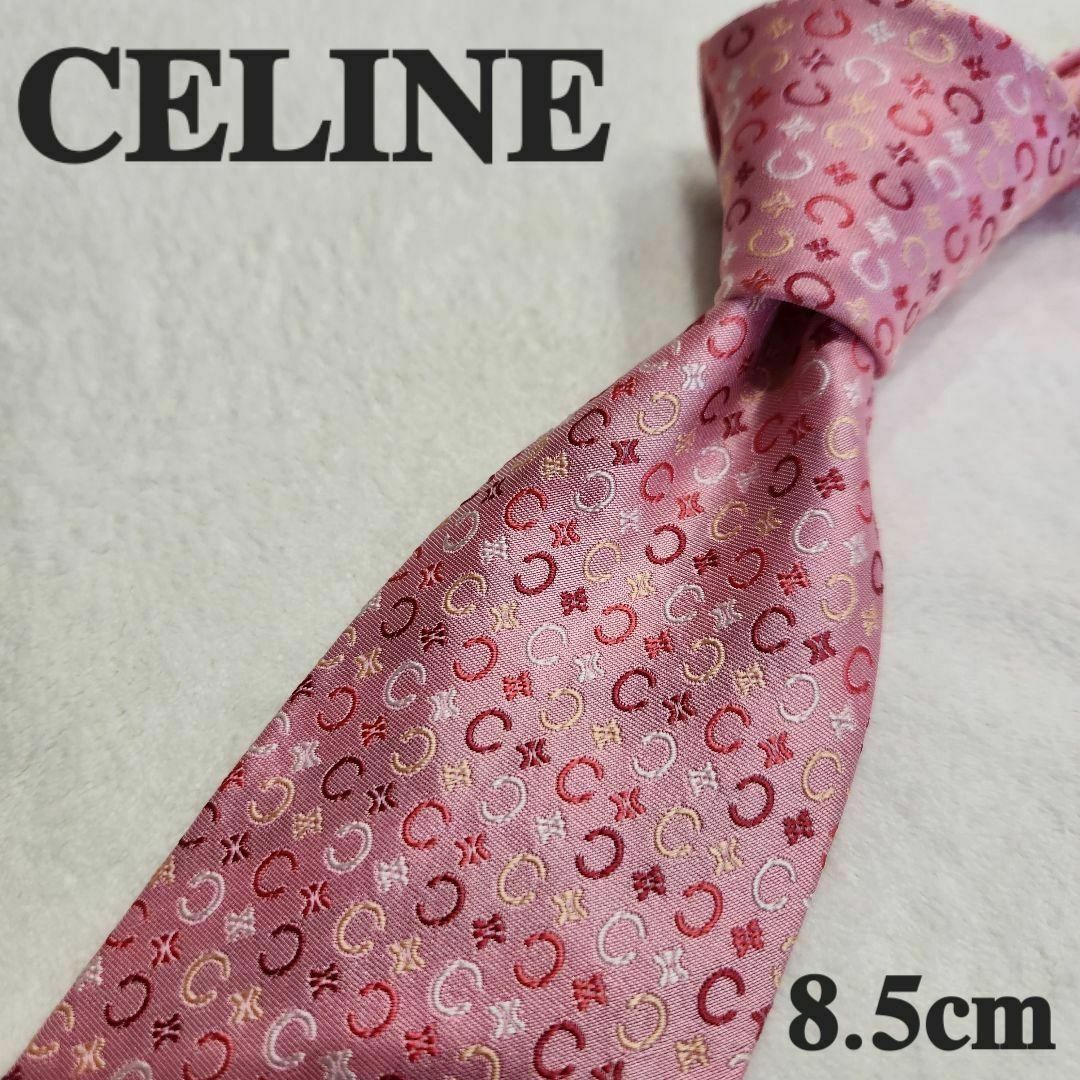 【CELINE】セリーヌ　Cマカダム柄　ピンク　イタリア製　ネクタイ　メンズ