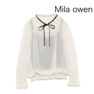 ミラオーウェン(Mila Owen)のMila Owen ミラオーウェン　リボンタイ　ドット　カットソー　ブラウス(シャツ/ブラウス(長袖/七分))