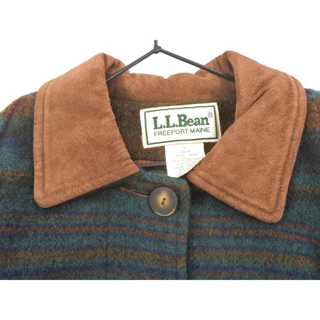 L.L.Bean エルエルビーン ウール混 総柄 ステンカラー コート sizeS/緑ｘ茶 ◆■◎レディース