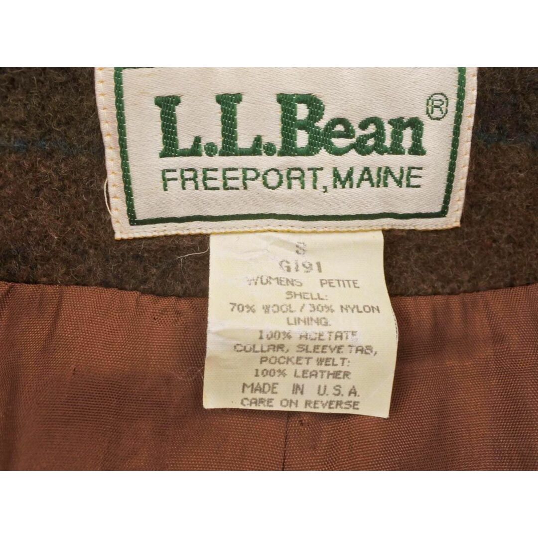 L.L.Bean エルエルビーン ウール混 総柄 ステンカラー コート sizeS/緑ｘ茶 ◆■◎レディース