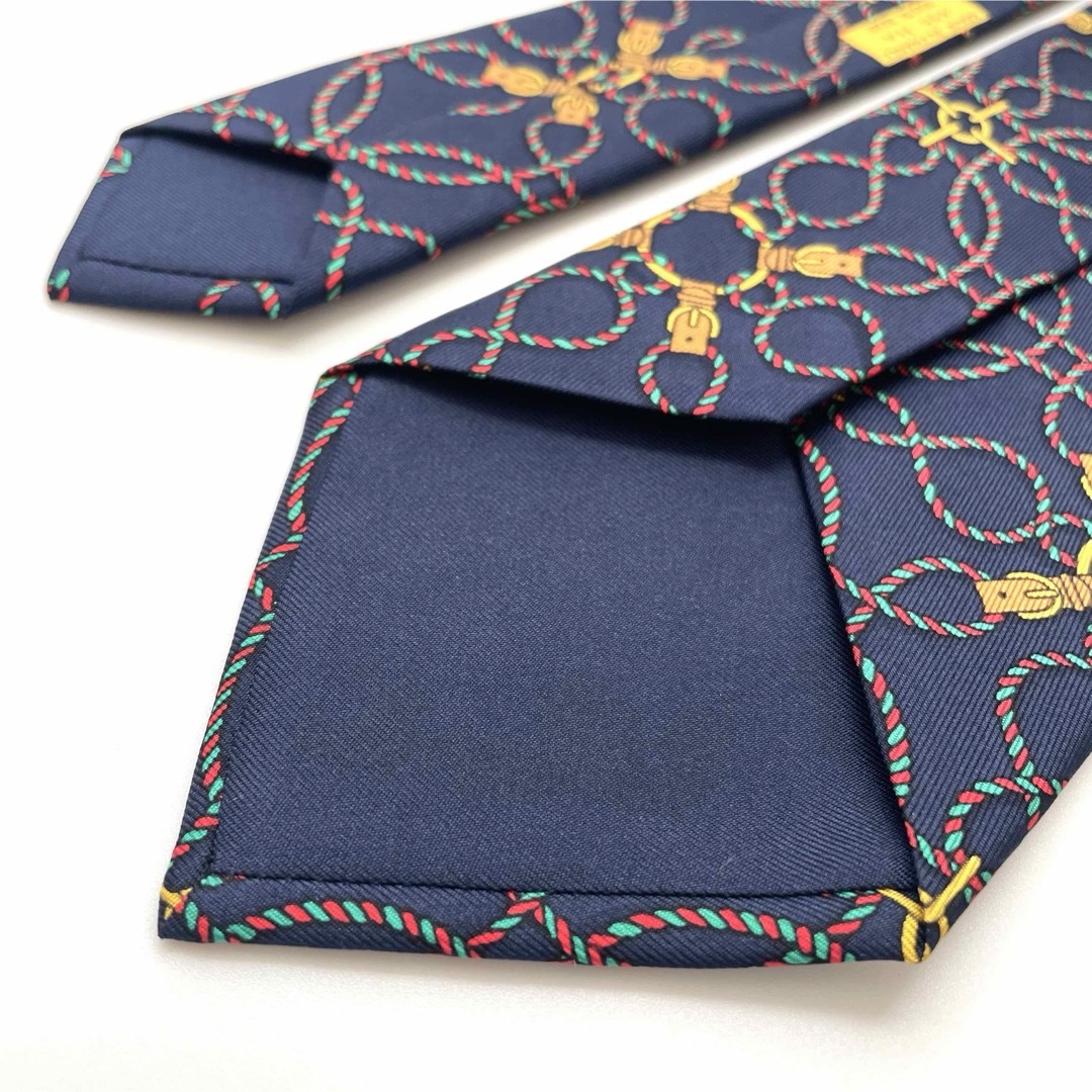 ꧁極上美品꧂ エルメス ネクタイ スカーフ ベルト パターン柄 ネイビー ブルー