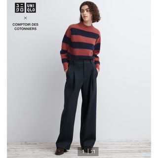 ユニクロ(UNIQLO)のユニクロUNIQLOブラッシュドジャージータックワイドパンツ Sダークグレー(カジュアルパンツ)