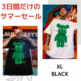 日本未入荷！インスタで話題のベアプリント Ｔシャツ オーバーサイズ くま　黒 L(Tシャツ/カットソー(半袖/袖なし))