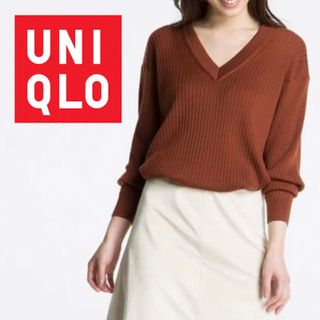 ユニクロ(UNIQLO)のUNIQLO   メリノブレンドリブVネックセーター(ニット/セーター)