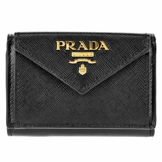 プラダ(PRADA)の未使用 正規品 プラダ ミニ財布 レディース ブラック 黒 レザー ボタン式(財布)