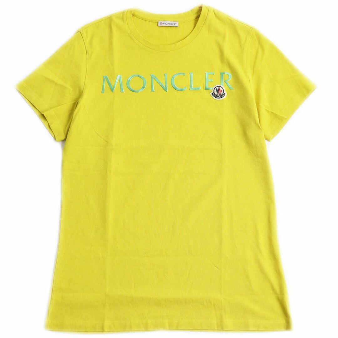 66cm肩幅美品●20SS MONCLER モンクレール ロゴプリント/ワッペン付き クルーネック 半袖Tシャツ イエロー M 正規品 メンズ 春夏おすすめ◎