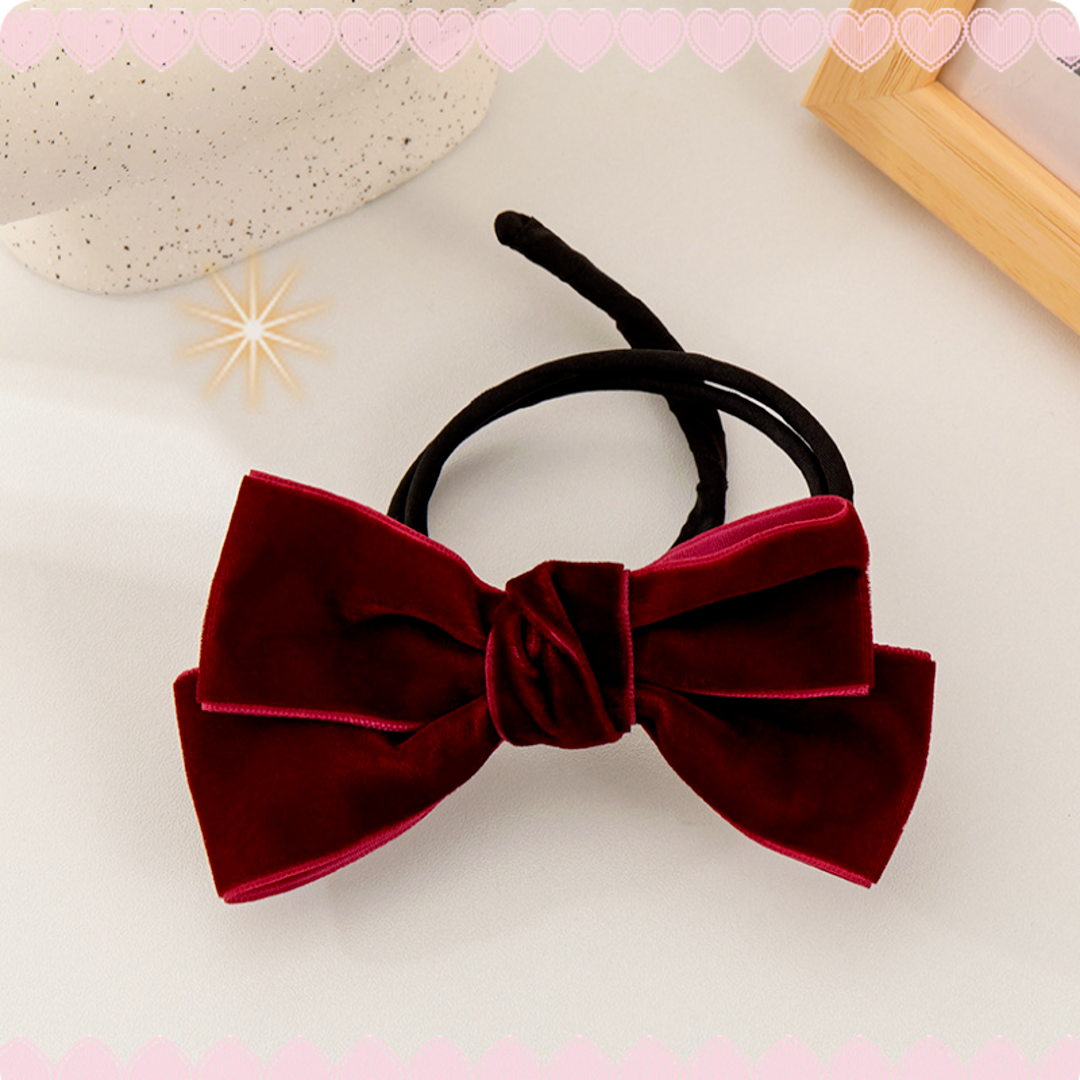デフトバン　シニヨン　お団子メーカー　リボン　レッド　赤　ベロア　お洒落　可愛い レディースのヘアアクセサリー(その他)の商品写真
