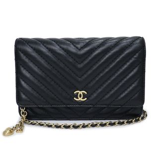 CHANEL シャネル カメリア チェーンウォレット SV金具  黒