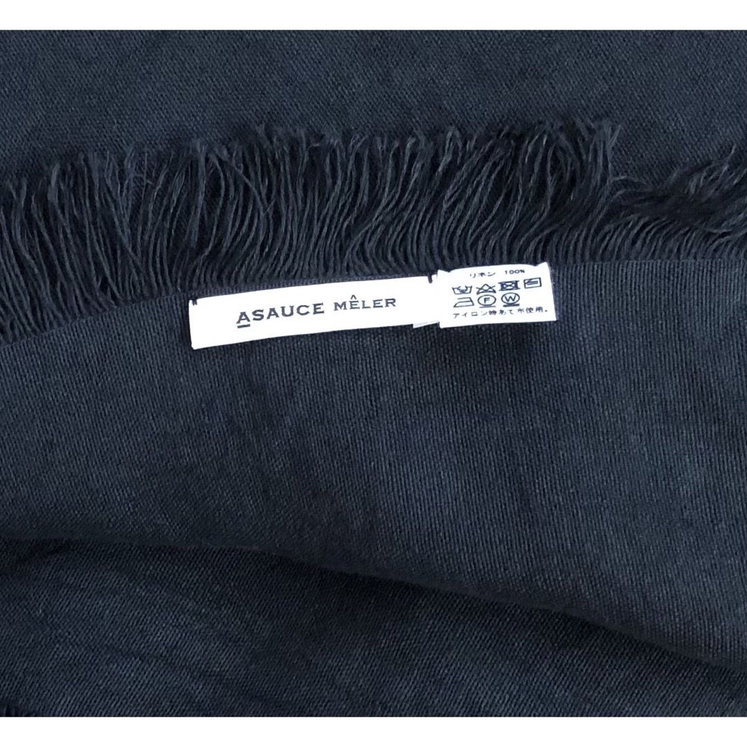 ASAUCE MELER(アソースメレ)のアソースメレ／ベルギーリネンストール／ブラック ハンドメイドのファッション小物(マフラー/ストール)の商品写真