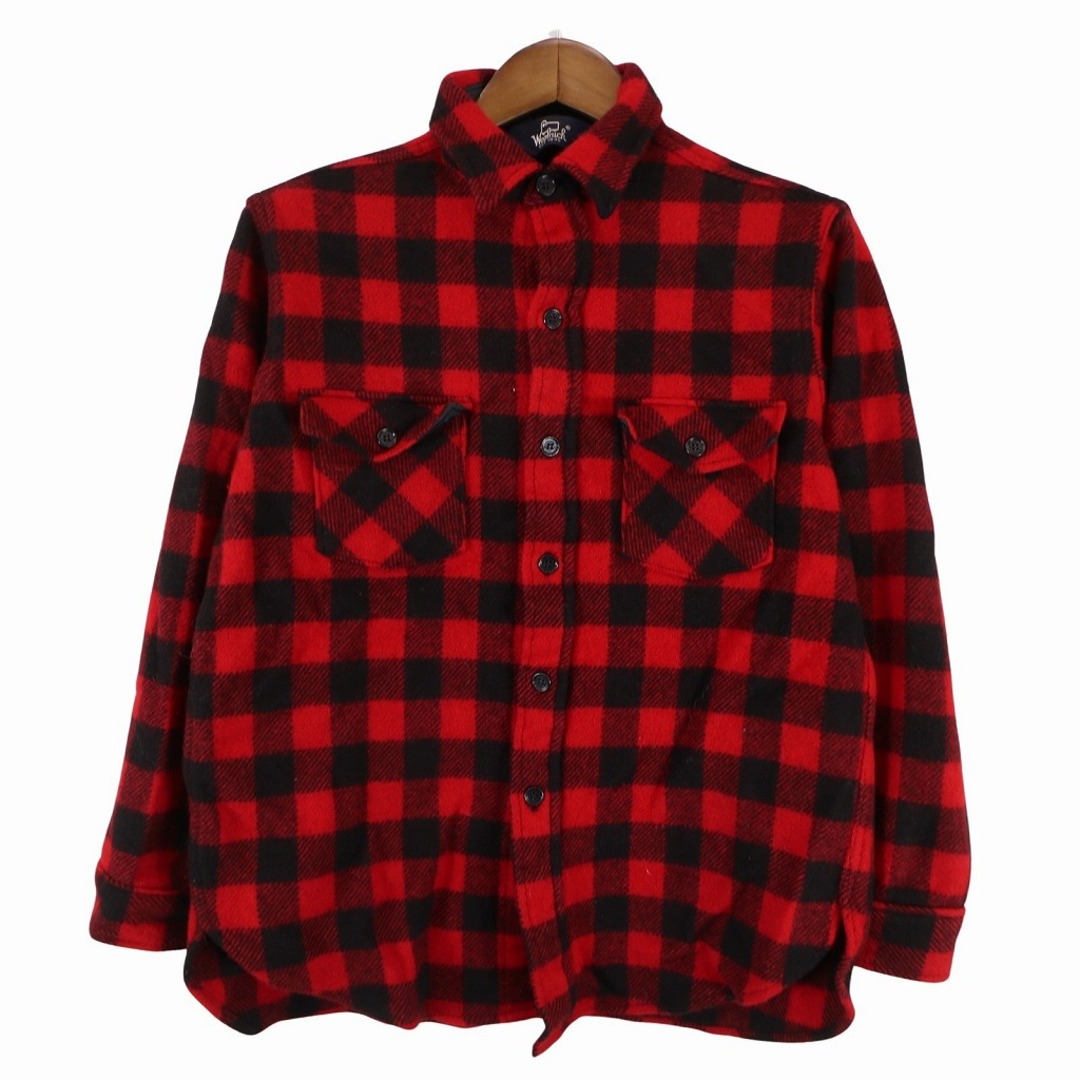 WOOLRICH(ウールリッチ)の80年代 USA製 WOOLRICH ウールリッチ ネルシャツ ウール長袖シャツ 防寒 チェック柄 レッド (メンズ L) 中古 古着 O7352 メンズのトップス(シャツ)の商品写真